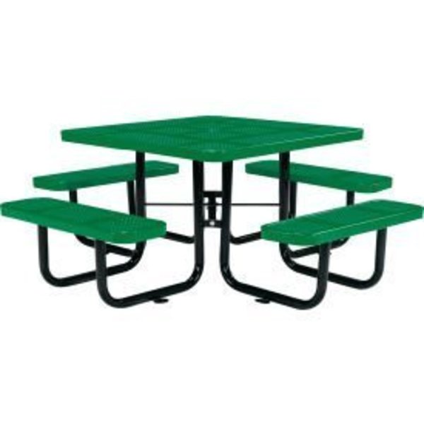 Global Equipment 46" Square Outdoor Steel Picnic Table, Perforated Metal, Green 694551GN